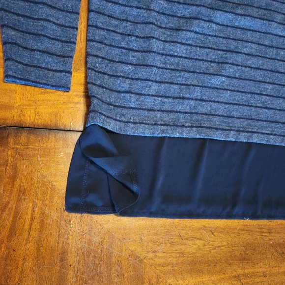 LOFT Blue Striped Mixed Fabric Top - Picture 3 of 10